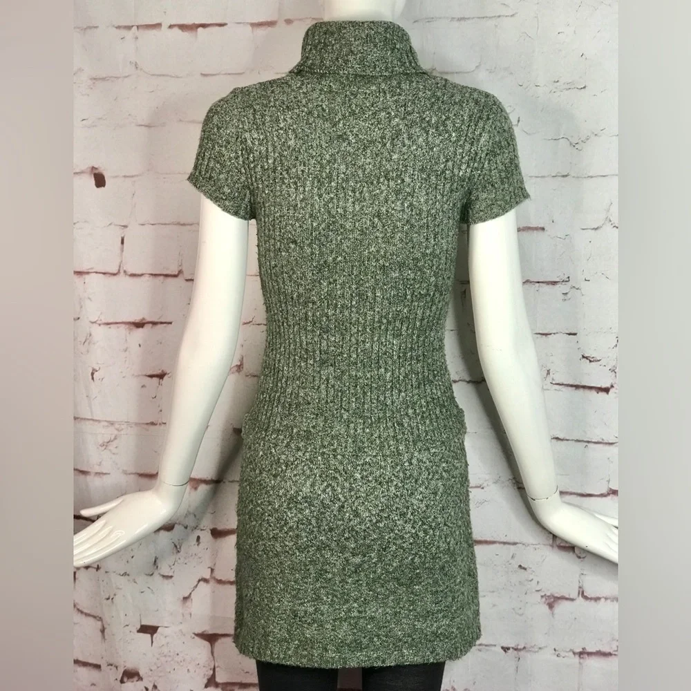 JJ BASICS M Knit Sweater Mini Dress Olive Green Marled Knit Short Sleeve Medium - Picture 6 of 15